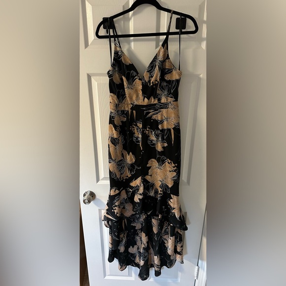 Lulu's Black and Gold Floral High-Low Maxi Dress - Picture 1 of 2